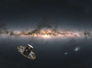 Concepção artística do telescópio espacial Gaia da Agência Espacial Européia observando a galáxia (Esa)